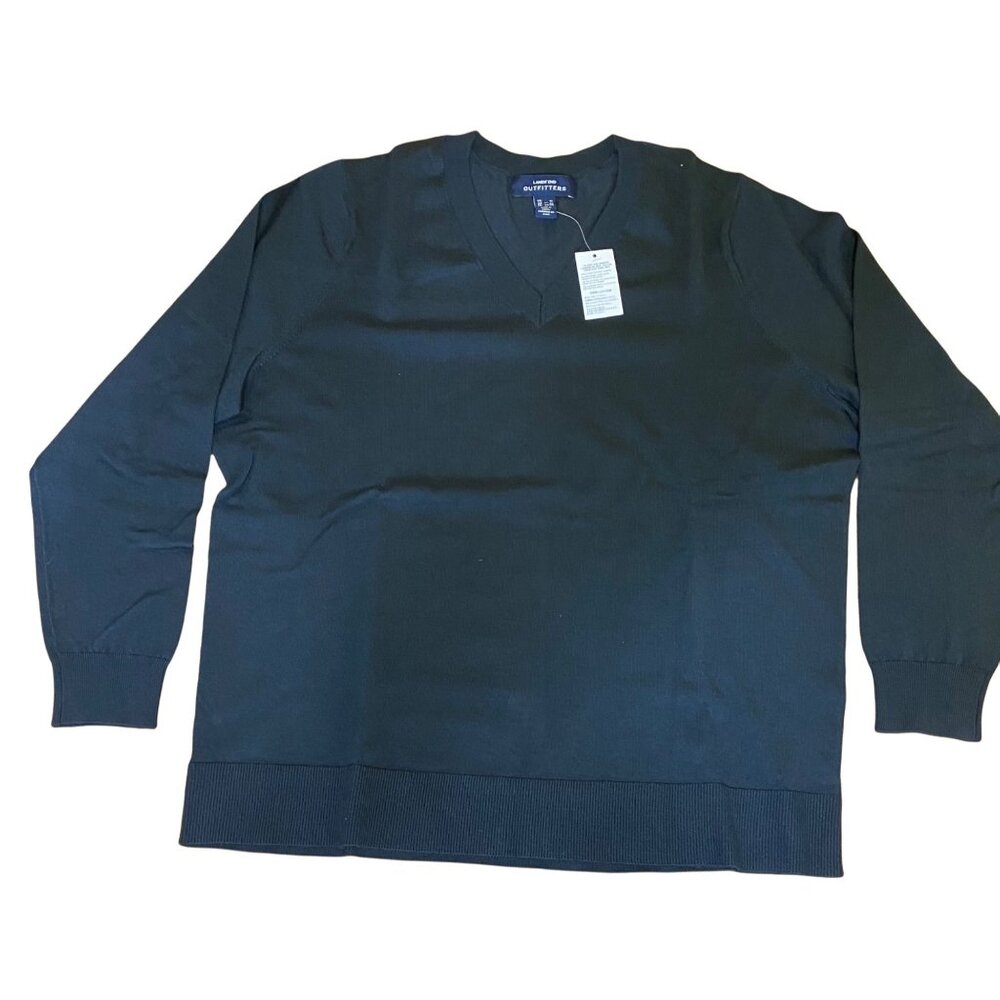 Lands End Womens Black V-Neck Sweater Pullover 1X